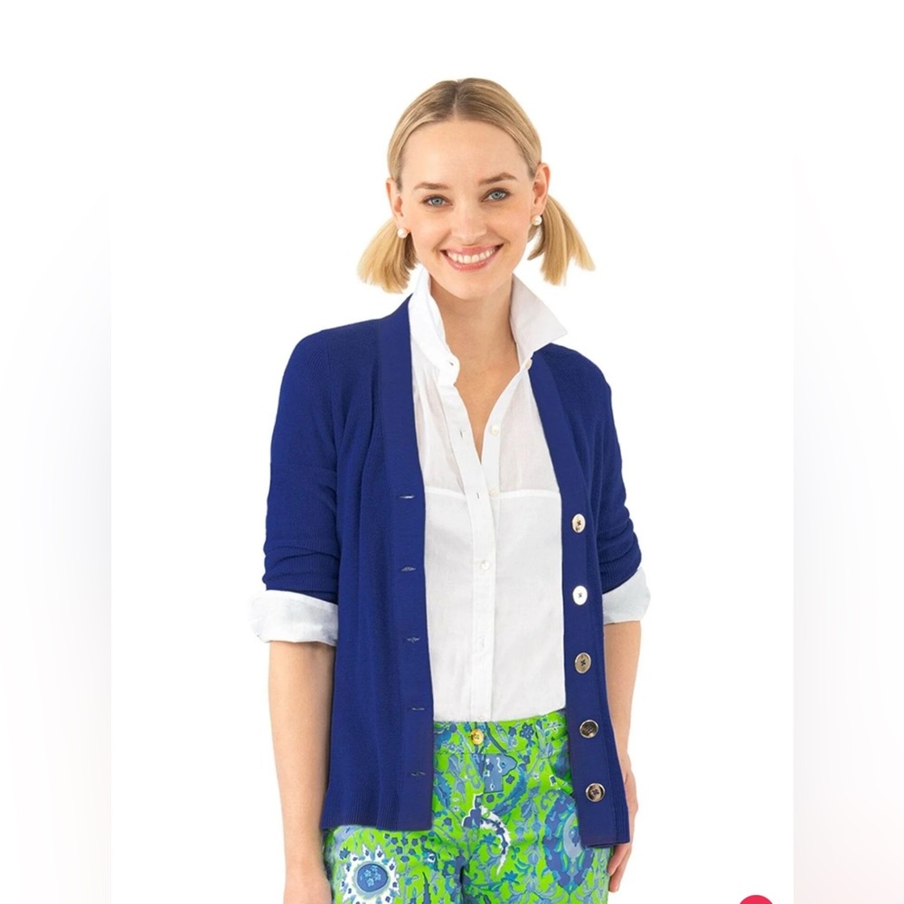 Gretchen Scott Women's Grosgrain Heaven Cardigan Royal Blue Gold Buttons XS NWT
